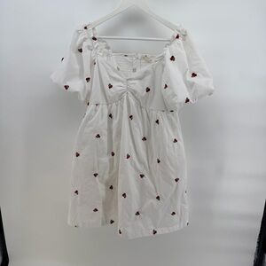 Altar'd State Embroidered Cherry White Babydoll Puff Sleeve dress